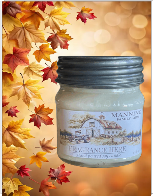 NEW! Fall Favorites- 8 oz. Mason Jar  Soy Candle -Choose your fragrance