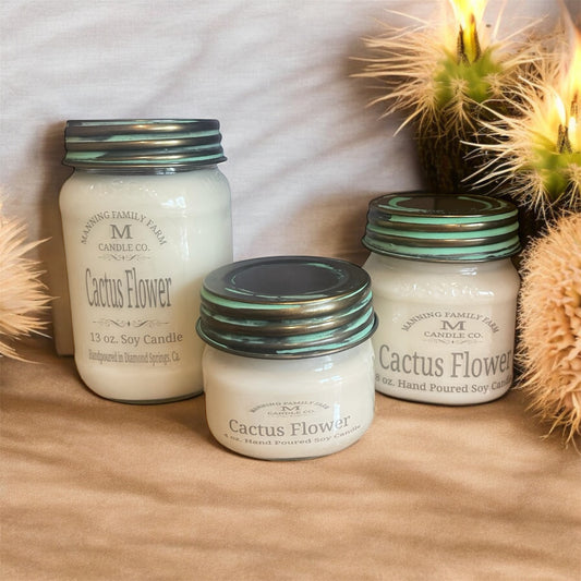 Mason Jar Cactus Flower Soy Candle