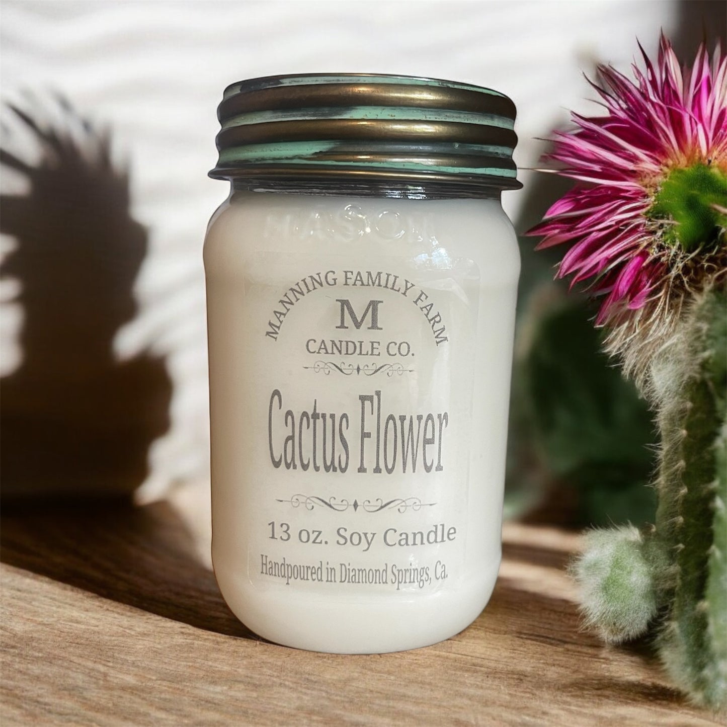 Mason Jar Cactus Flower Soy Candle