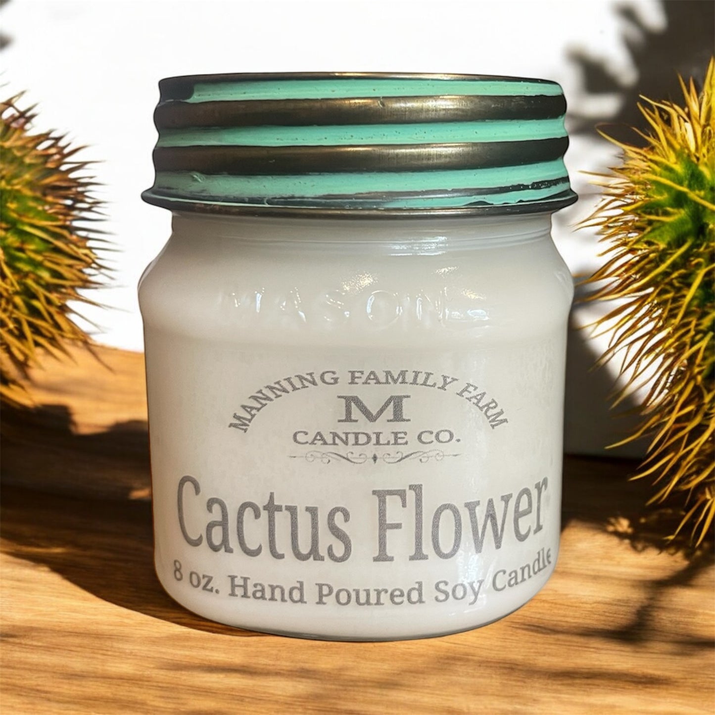 Mason Jar Cactus Flower Soy Candle