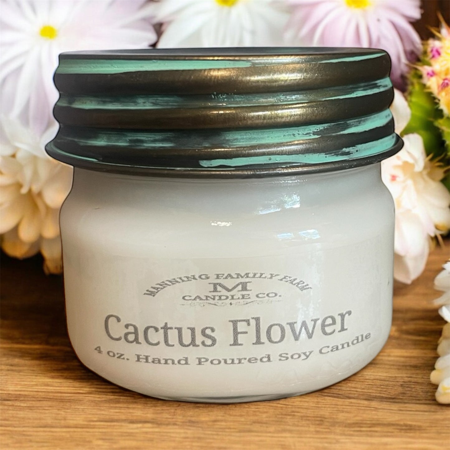 Mason Jar Cactus Flower Soy Candle